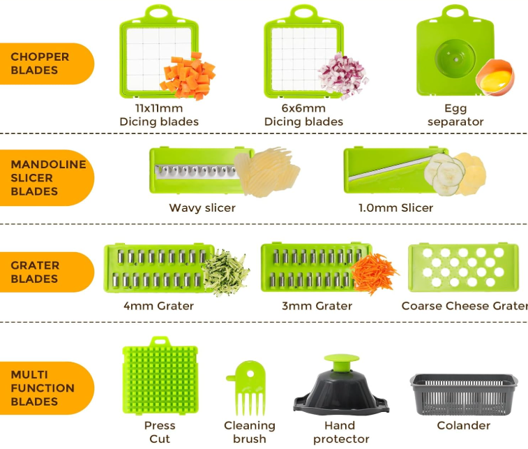 13-in-1 Vegetable Chopper, Multifunctional Food Cutter with 7 Blades, Pro Onion Chopper, Veggie Dicer with Container, Perfect for Salad, Potato, Carrot, Garlic - Kitchen Essential