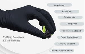 Nitrile Exam Gloves - Latex & Powder Free, Chemo Tested, Berry Black, 3.5 Mil, S/M/L/XL