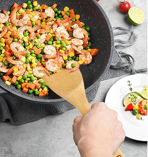 Wooden Cooking Spoons Set – Premium Nonstick Wooden Utensils, 6-Piece Wood Spatula Set for Cooking and Stirring