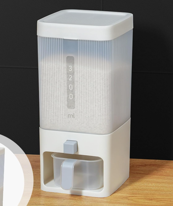 Airtight Food Storage Container: Large Capacity Dispenser for Rice, Flour, Soybeans & Sugar (White)
