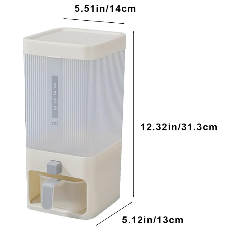 Airtight Food Storage Container: Large Capacity Dispenser for Rice, Flour, Soybeans & Sugar (White)