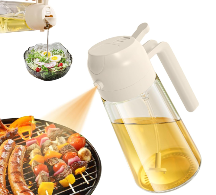 2-in-1 Oil Dispenser & Sprayer - 16oz Glass Olive Oil Mister for Cooking & BBQ
