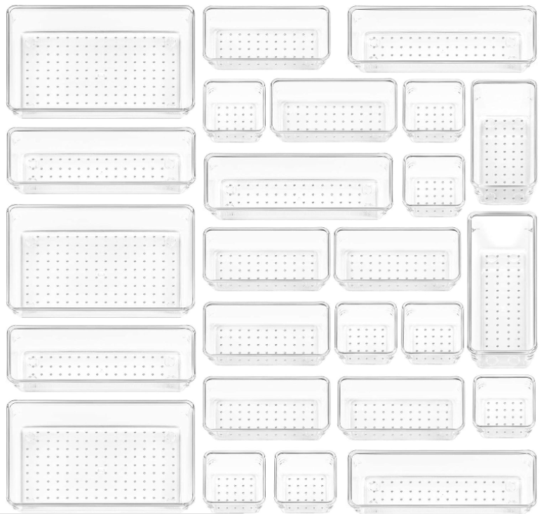 25 PCS Clear Acrylic Drawer Organizers - Makeup, Office, Kitchen Storage