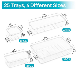 25 PCS Clear Acrylic Drawer Organizers - Makeup, Office, Kitchen Storage