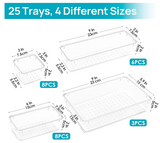 25 PCS Clear Acrylic Drawer Organizers - Makeup, Office, Kitchen Storage