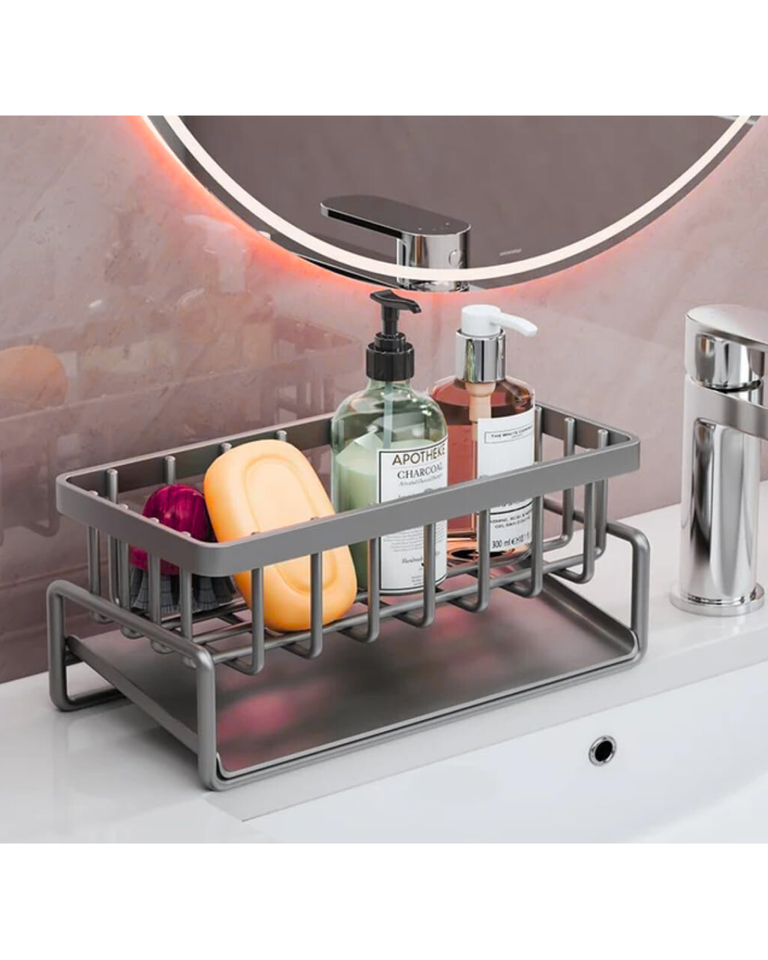 All-in-One Kitchen Sink Organizer: Sponge, Brush Holder, Soap Dispenser & Dish Cloth Hanger