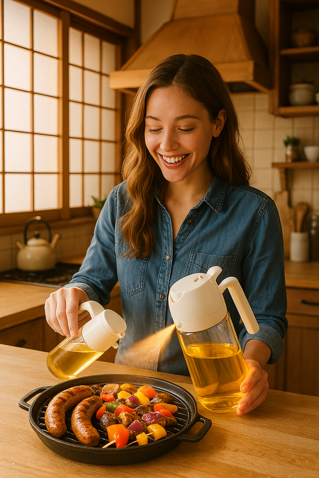 2-in-1 Oil Dispenser & Sprayer - 16oz Glass Olive Oil Mister for Cooking & BBQ