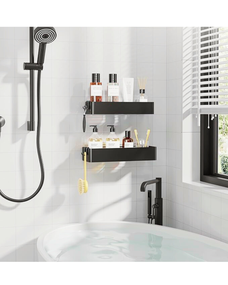 Over-the-Showerhead Organizer – Rustproof Bathroom Storage Rack with Hooks & Shelves