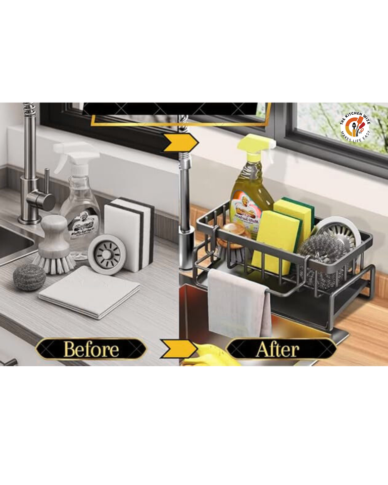 All-in-One Kitchen Sink Organizer: Sponge, Brush Holder, Soap Dispenser & Dish Cloth Hanger