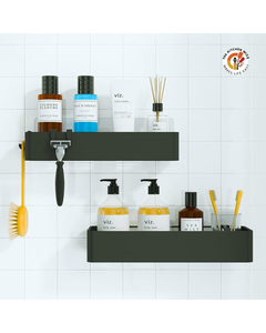 Over-the-Showerhead Organizer – Rustproof Bathroom Storage Rack with Hooks & Shelves