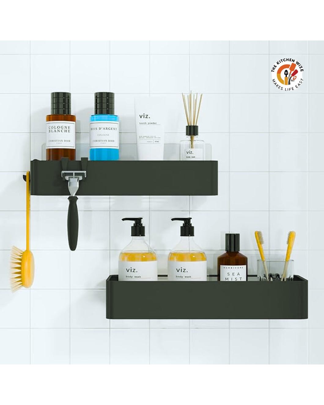 Over-the-Showerhead Organizer – Rustproof Bathroom Storage Rack with Hooks & Shelves